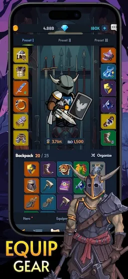 Warshovel gameplay screenshot: equip gear