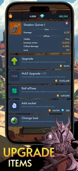 Warshovel gameplay screenshot: upgrade items