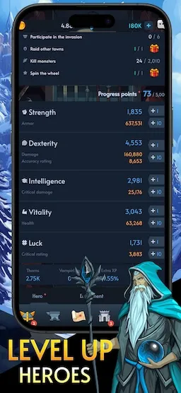 Warshovel gameplay screenshot: level up heroes