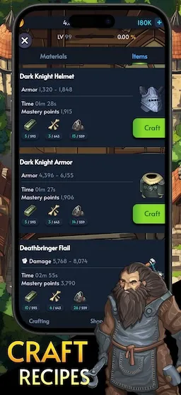 Warshovel gameplay screenshot: craft recipes
